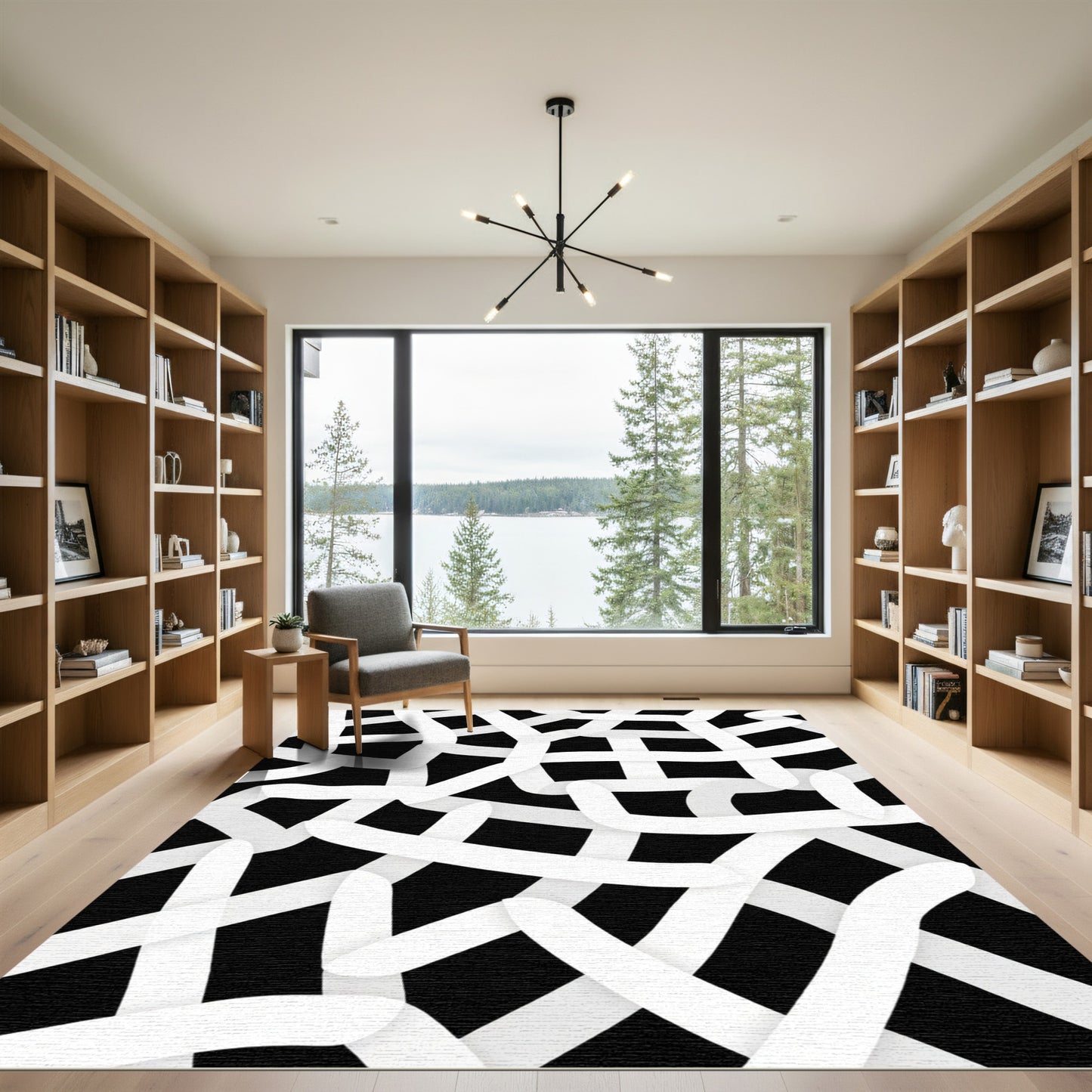 Monochromatic Abstract Intertwined Ribbon Rug
