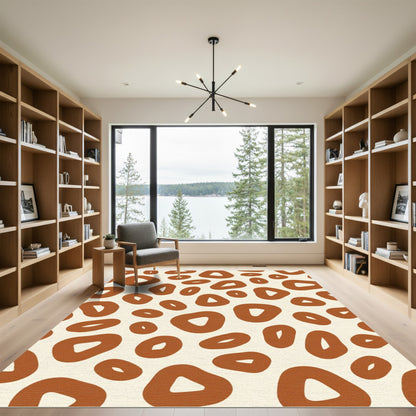 Earthy Ochre Abstract Organic Shapes Rug
