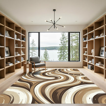 Earthy Swirls Abstract Brown Cream Rug