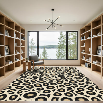 Black Tan Spotted Abstract Circles Rug