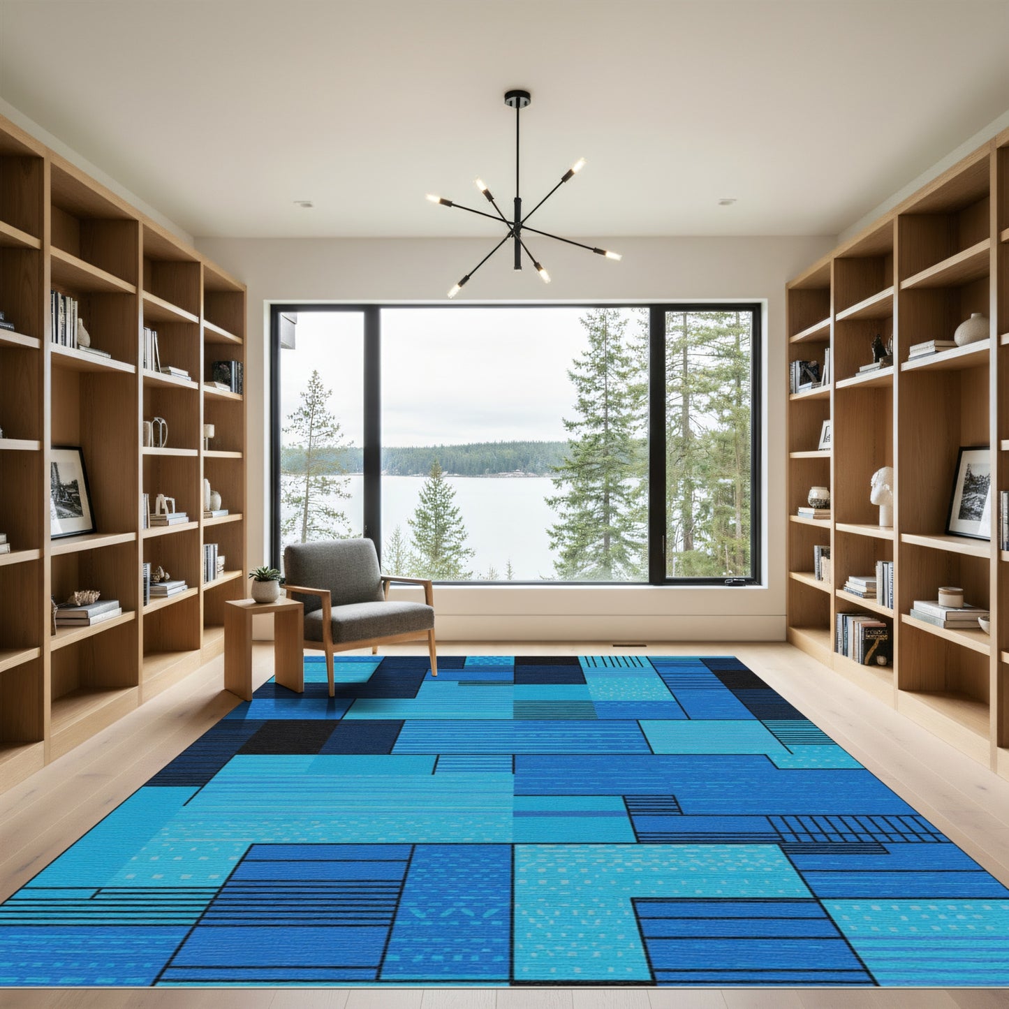 Modern Blue Geometric Rectangular Abstract Rug