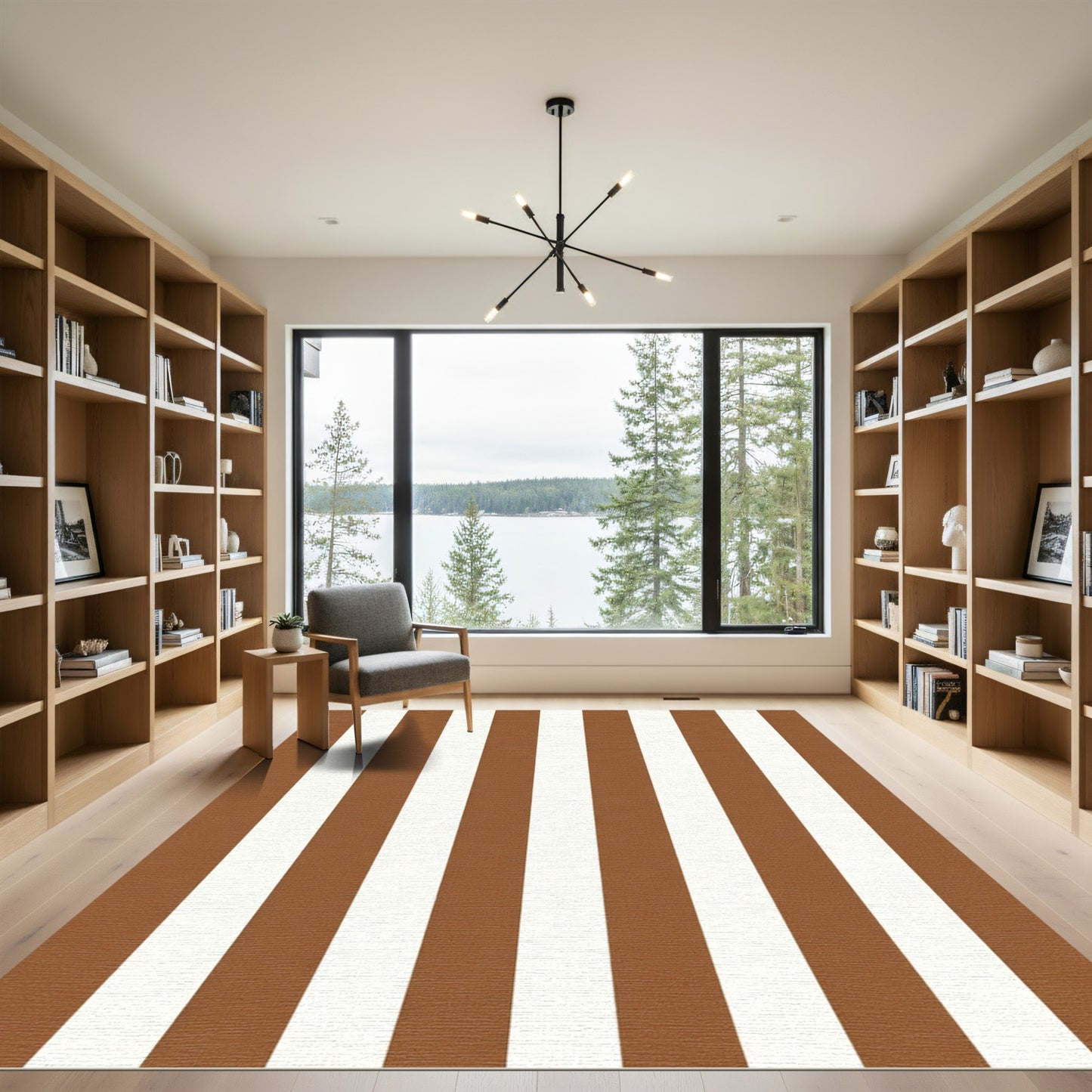 Classic Brown White Vertical Stripes Rug