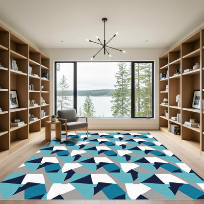 Modern Blue Gray Geometric Asymmetrical Shapes Rug