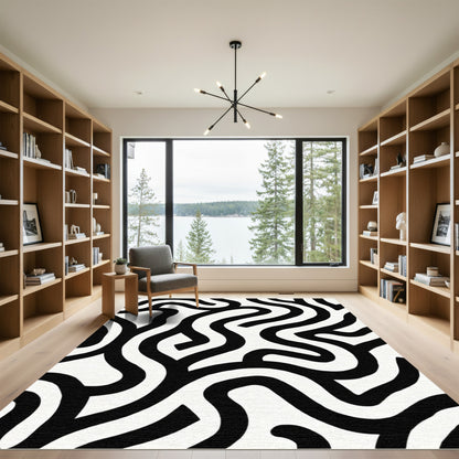 Black and White Organic Lines Rug