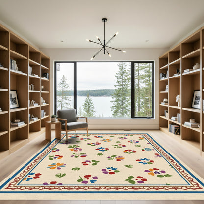 Whimsical Multi-Color Floral Garden Border Rug