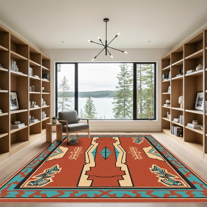 Terracotta Tribal Geometric Symmetry Rug