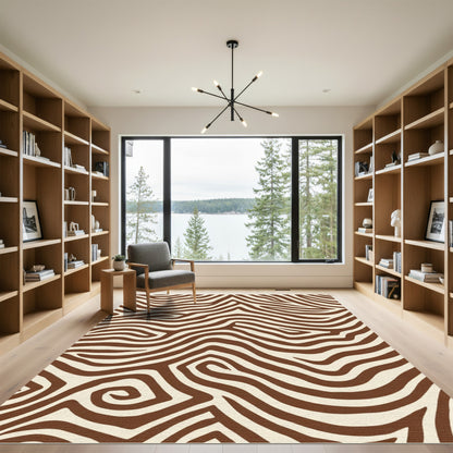 Brown Cream Wavy Stripe Abstract Rug
