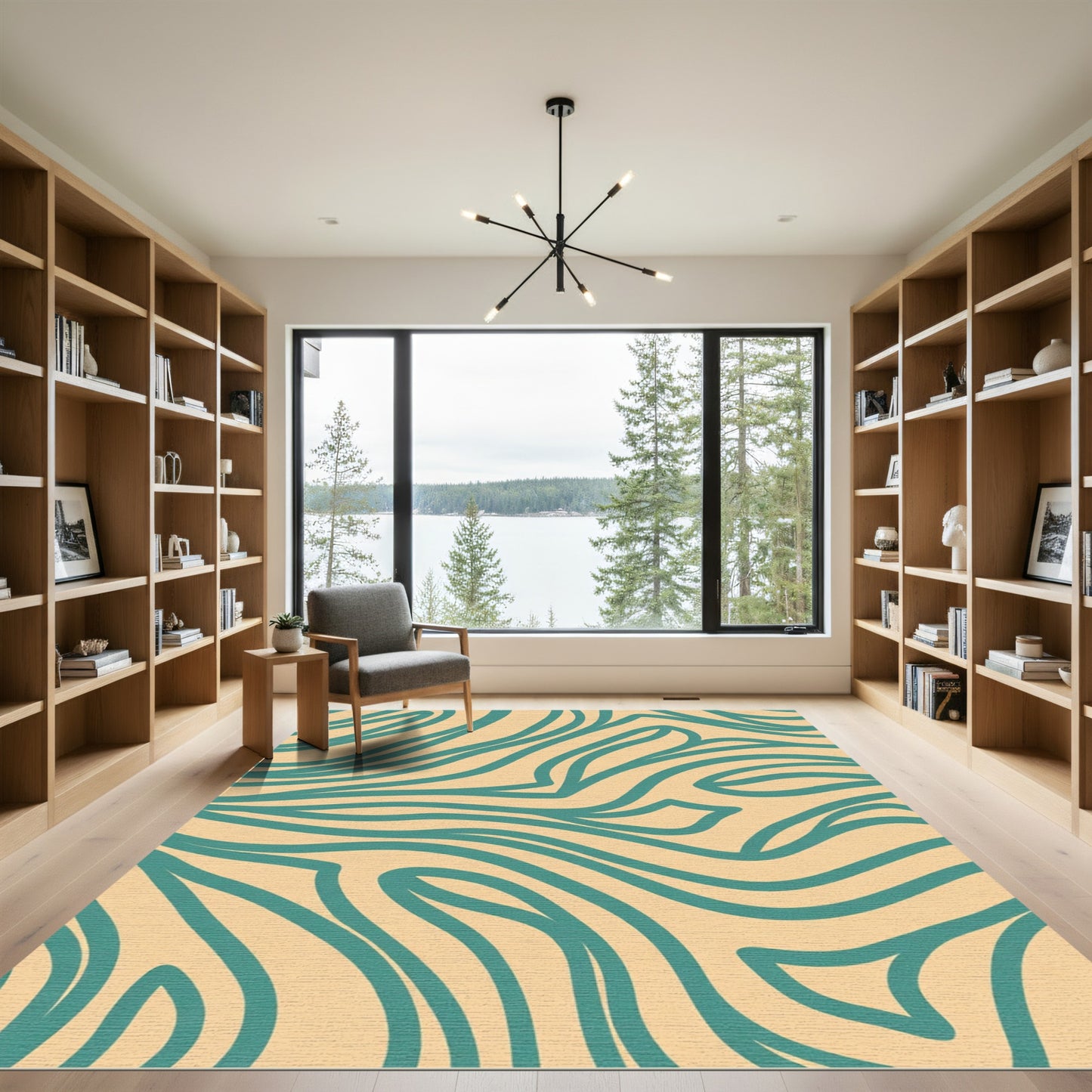 Teal Organic Swirl Abstract Rug