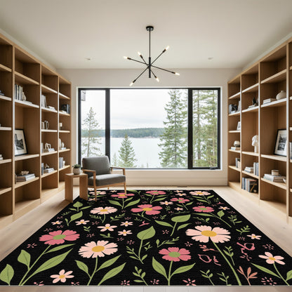 Pink and Green Wildflower Garden Rug