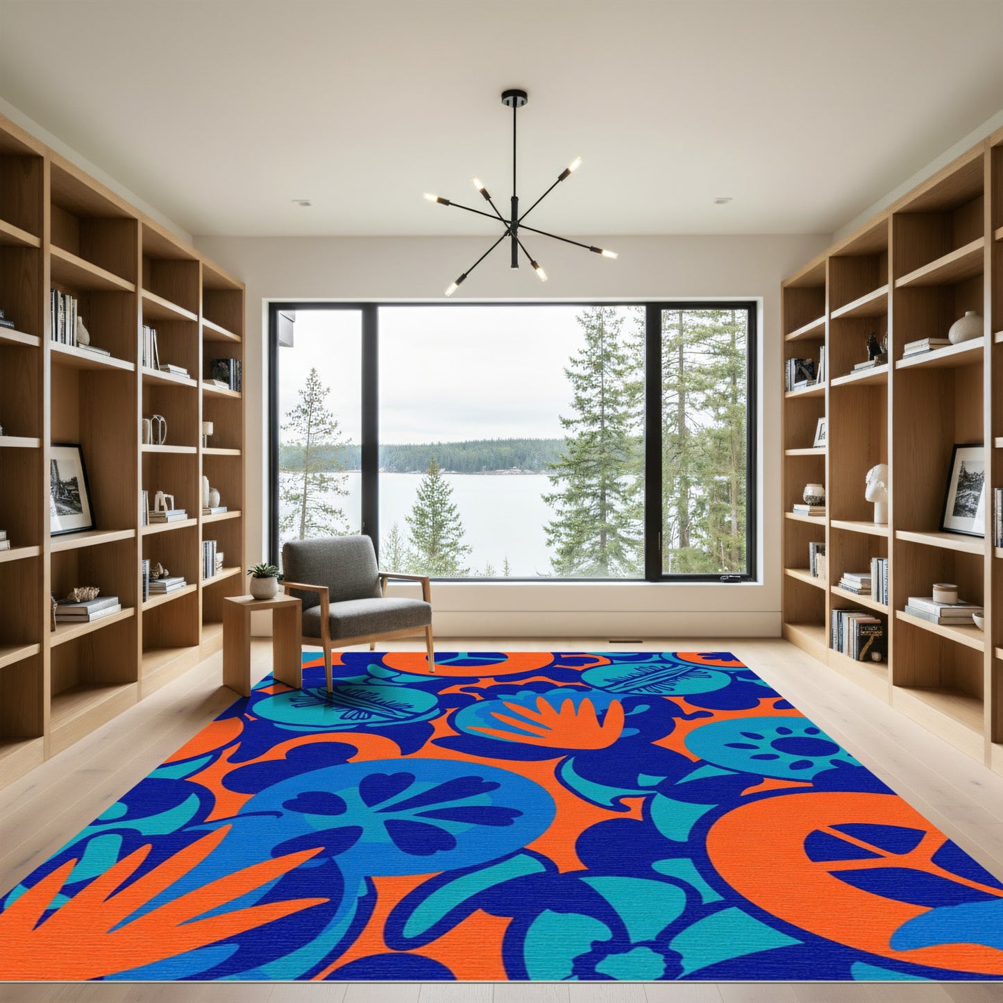 Bold Orange Blue Floral Medley Rug