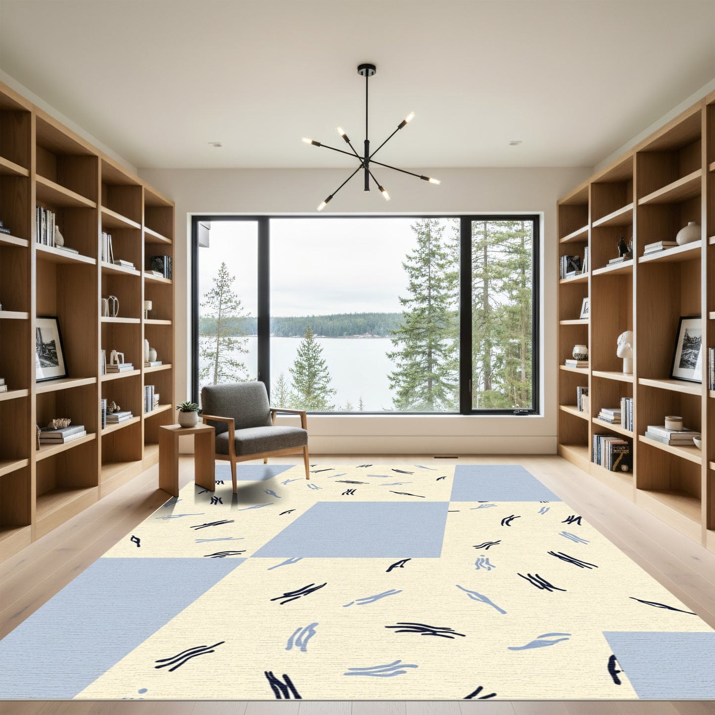 Casual Yellow Blue Scattered Strokes Rug
