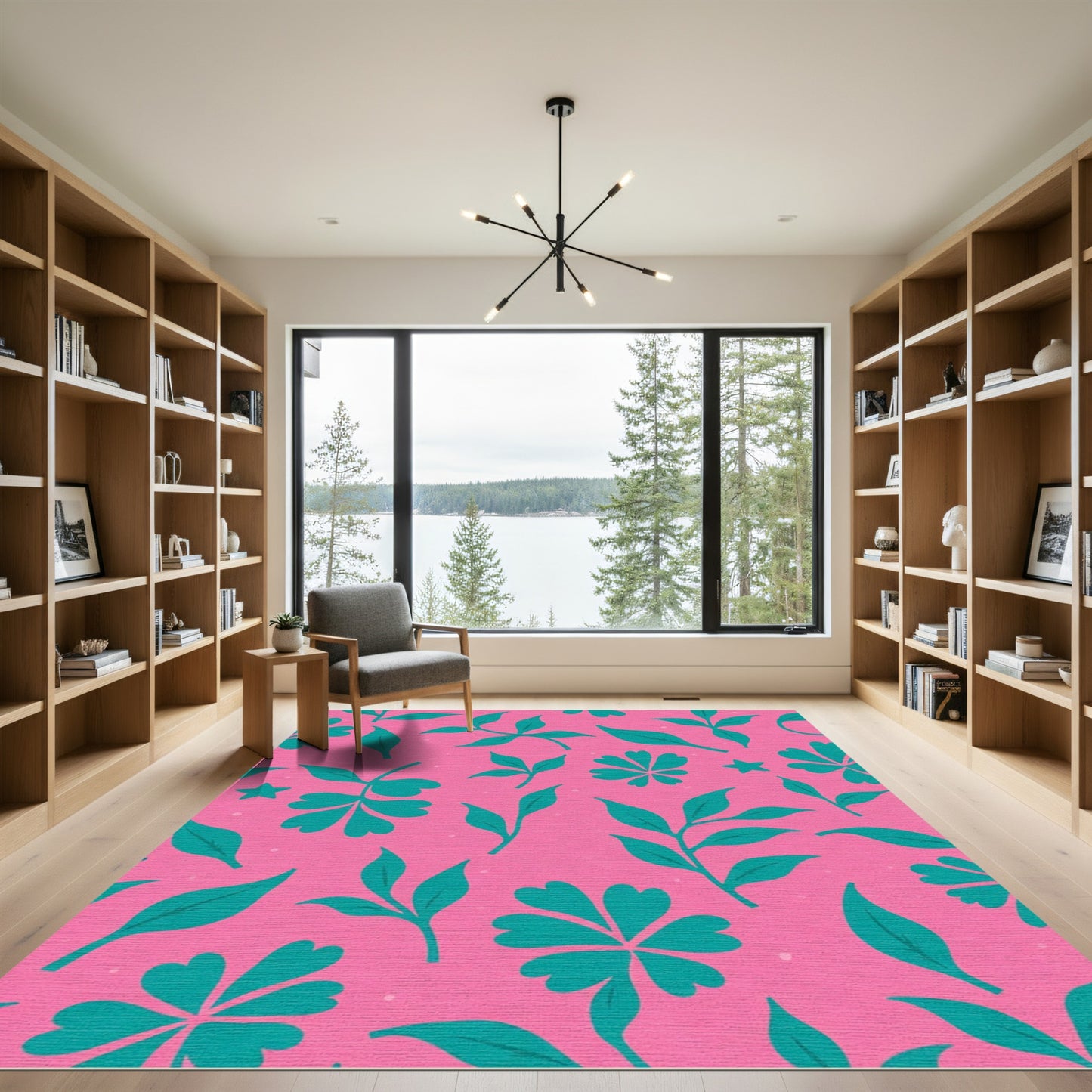 Teal Foliage On Hot Pink Background Rug
