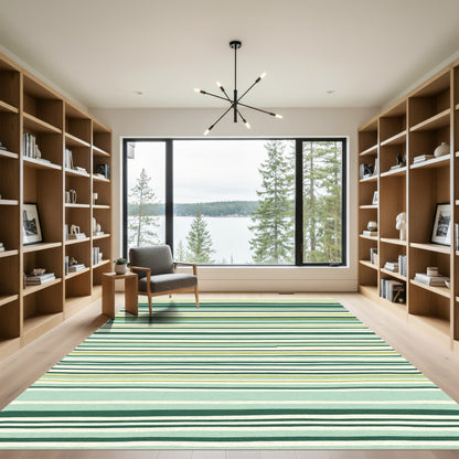 Green Blue Cream Striped Horizontal Lines Rug