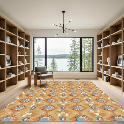 Amber Grey Floral Lattice Rug