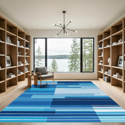 Modern Blue Geometric Stripe Rug