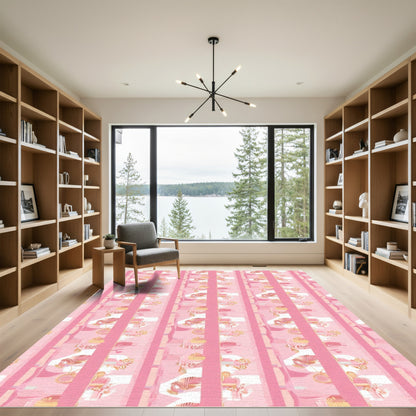 Pink Pastel Striped Floral Vignette Rug