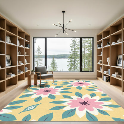 Pink White Teal Floral Medallion Rug