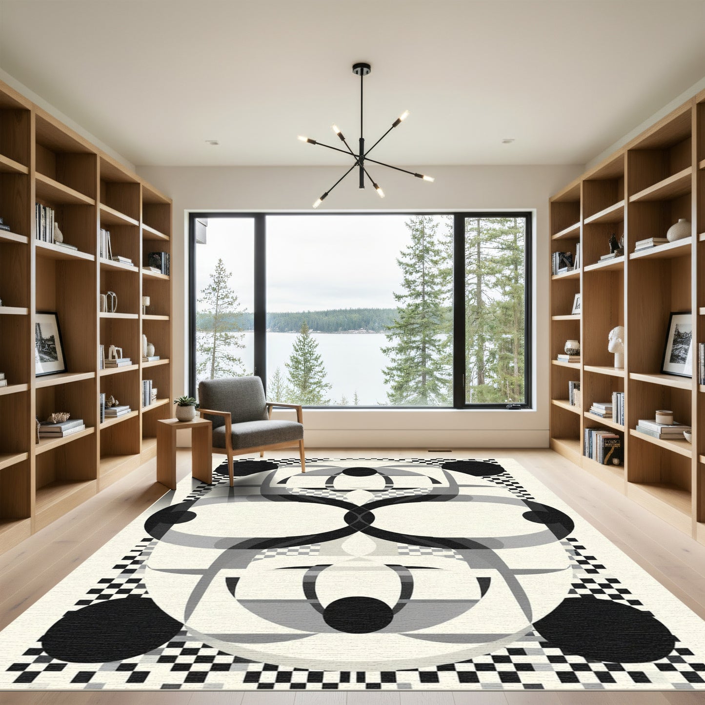 Mono Black Geometric Op Art Rug