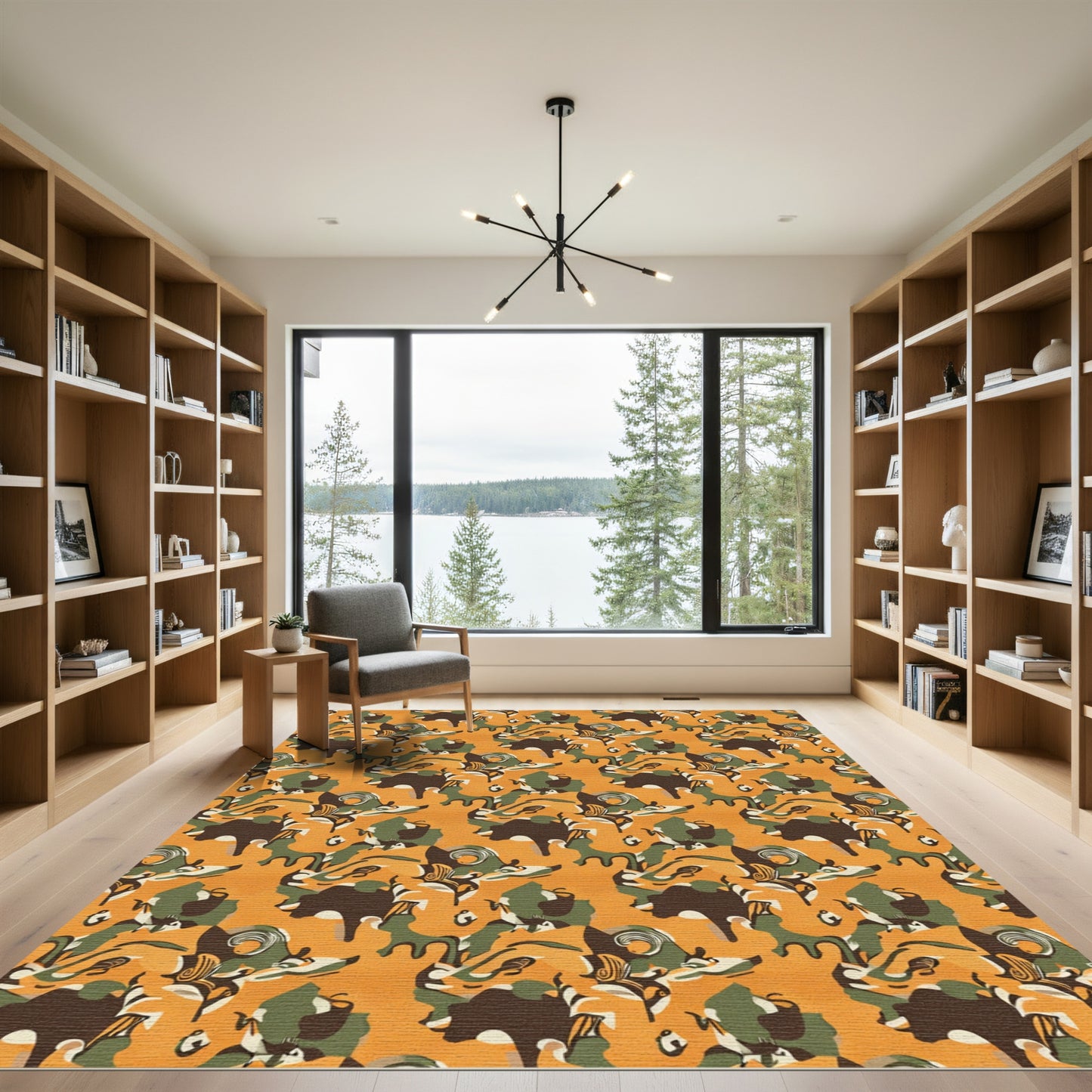 Orange Brown Green Abstract Camouflage Rug