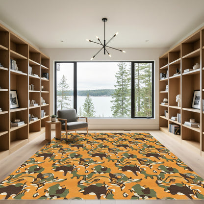 Orange Brown Green Abstract Camouflage Rug