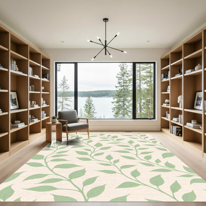 Pale Peach Sage Leaf Vines Rug