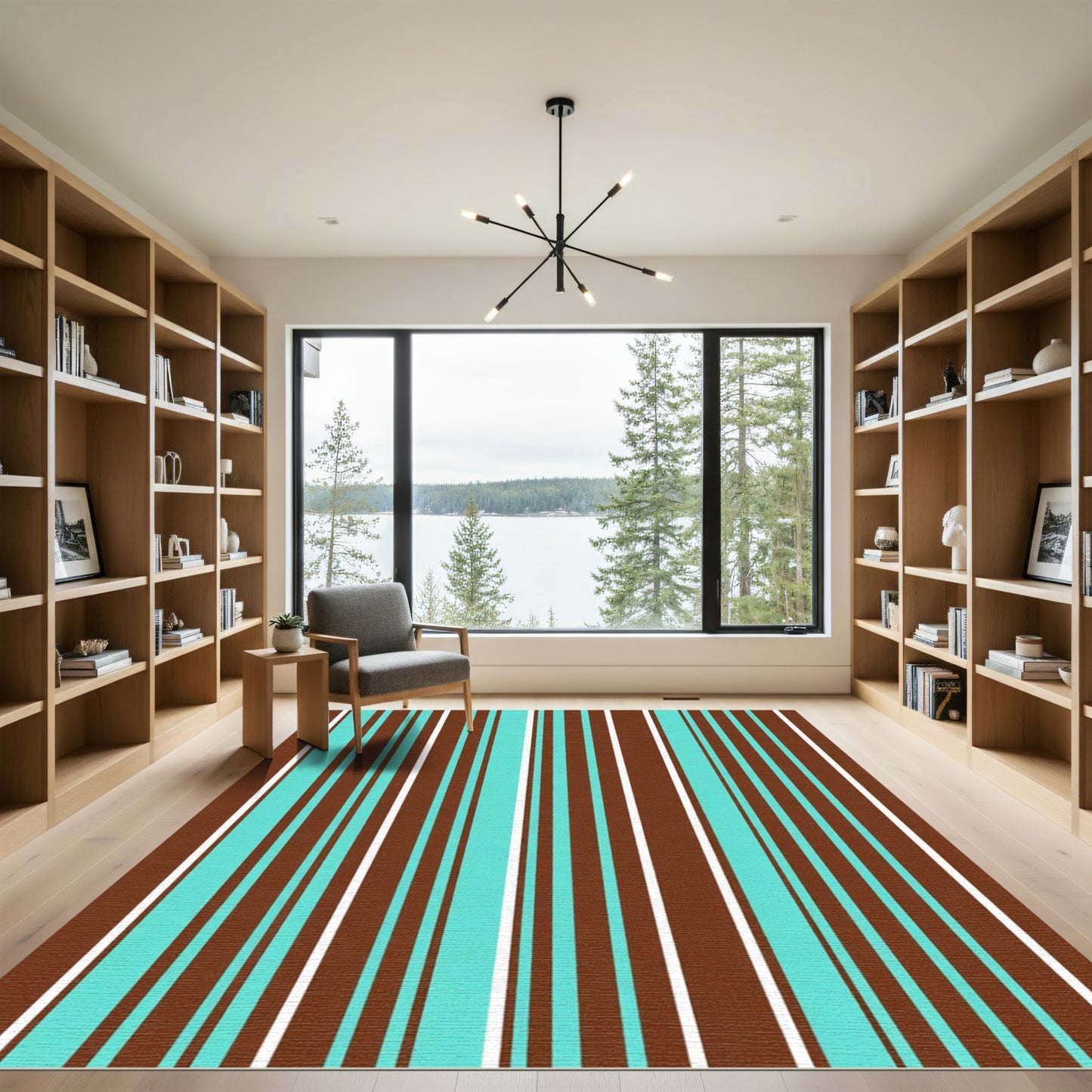 Brown Turquoise White Stripe Rug