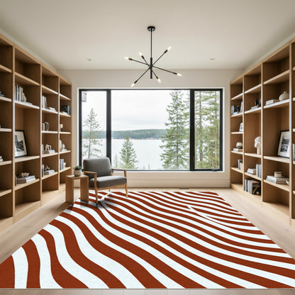 Crimson White Wavy Stripes Rug