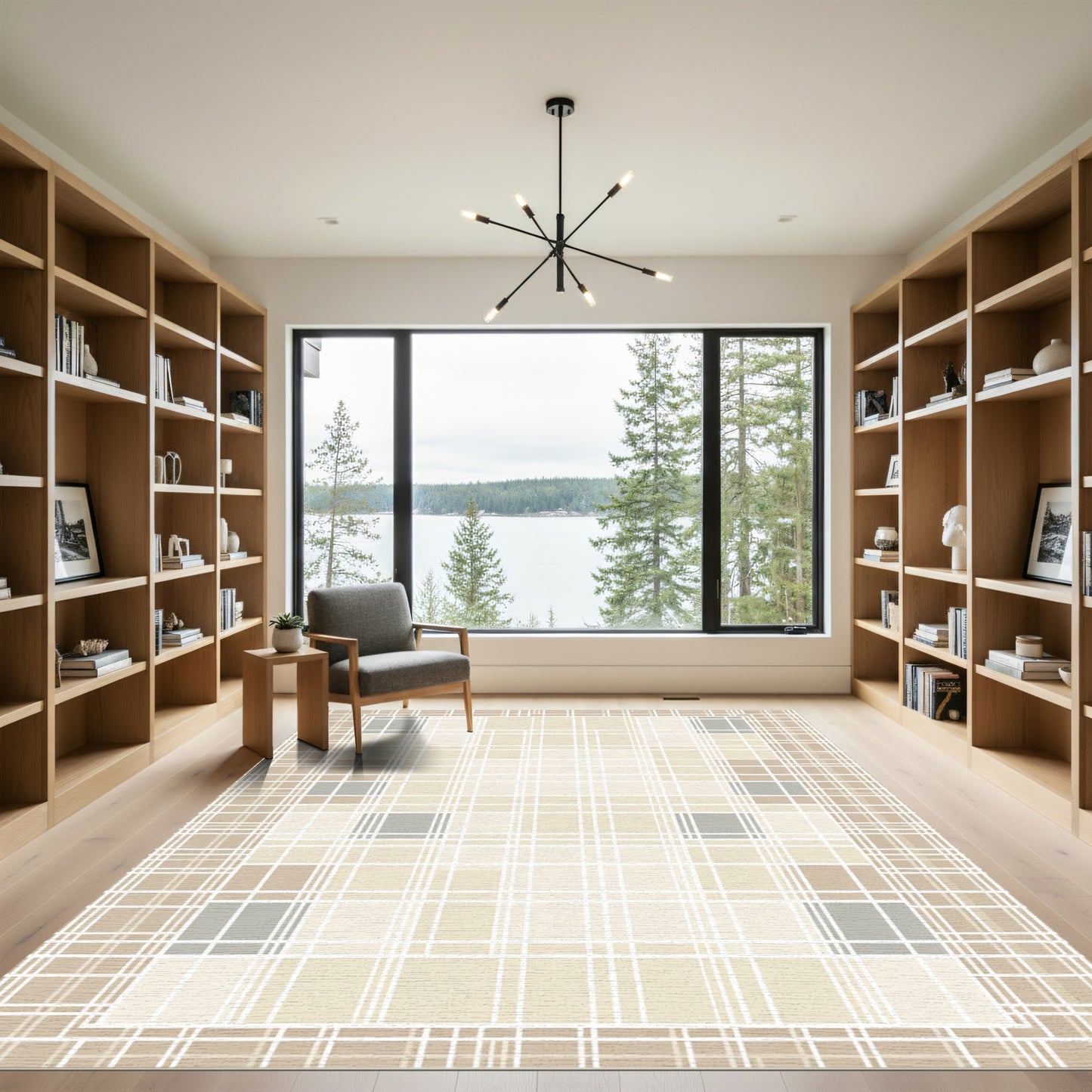 Neutral Plaid Grid Lines Rug
