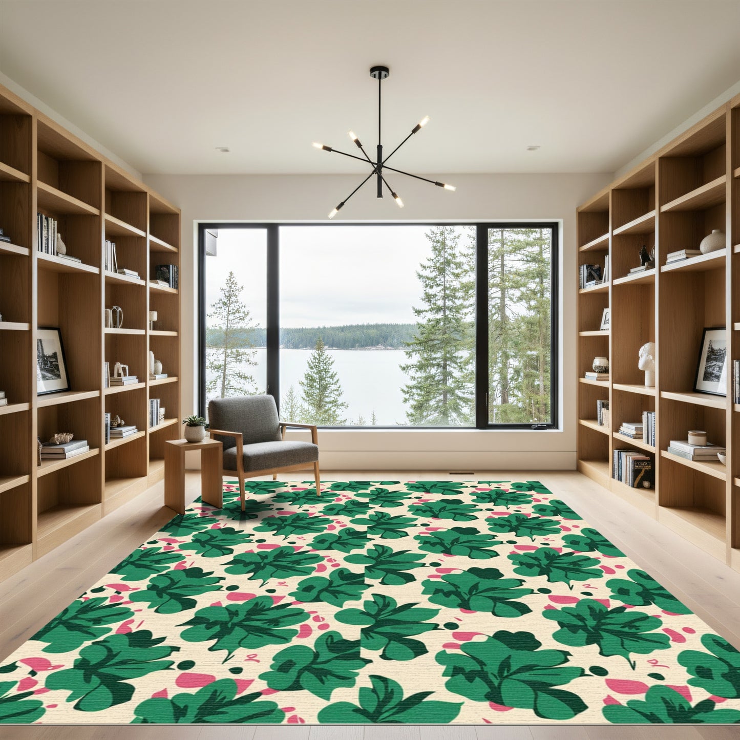 Emerald Lush Green Floral Scattered Print Rug