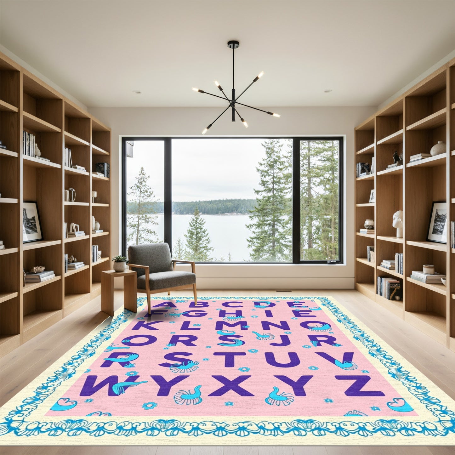 Playful Pink Alphabet Whimsical Creatures Rug
