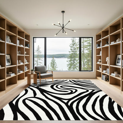 Bold Black White Abstract Stripe Rug