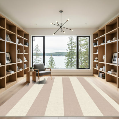 Neutral Beige Cream Stripe Rug