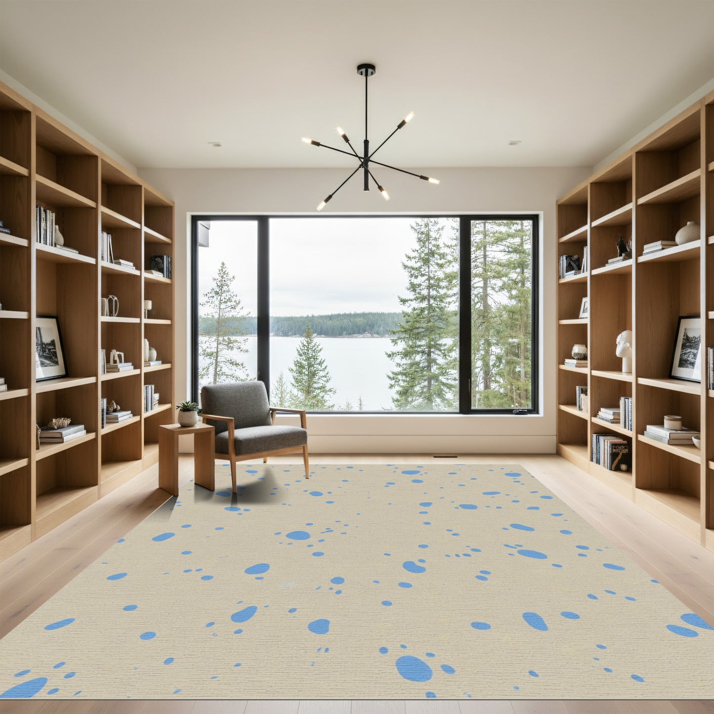 Light Beige Blue Splatter Dot Rug