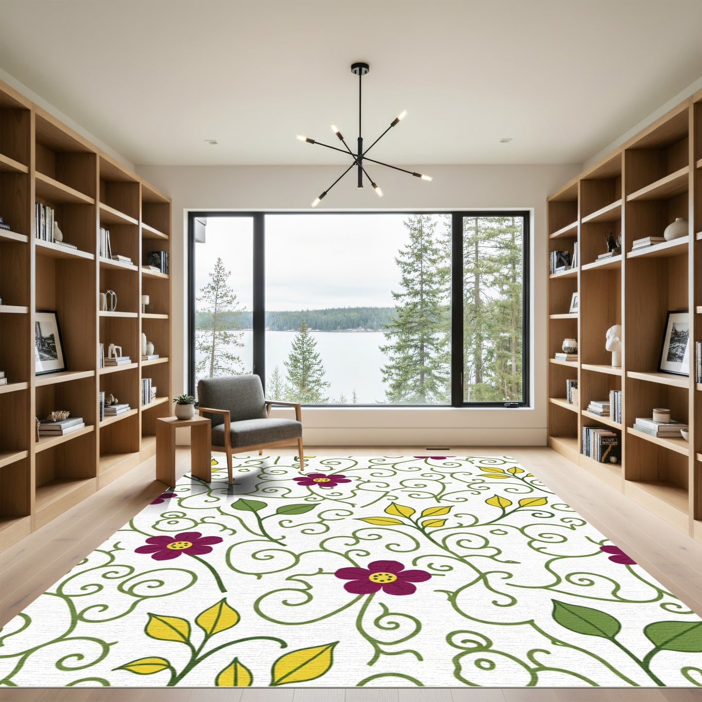 Deep Purple Floral Vine Swirls Rug