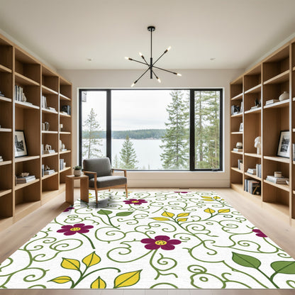 Deep Purple Floral Vine Swirls Rug