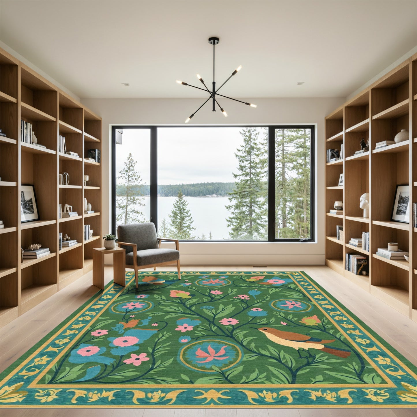 Green Floral Bird Botanical Garden Rug