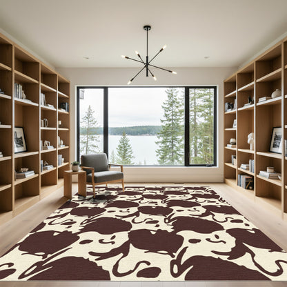 Brown Ivory Abstract Playful Faces Rug