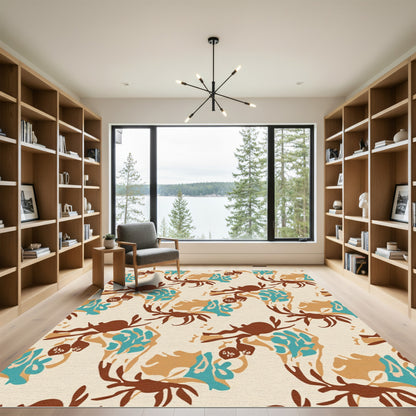 Earthy Brown Teal Crab Branch Composition Rug