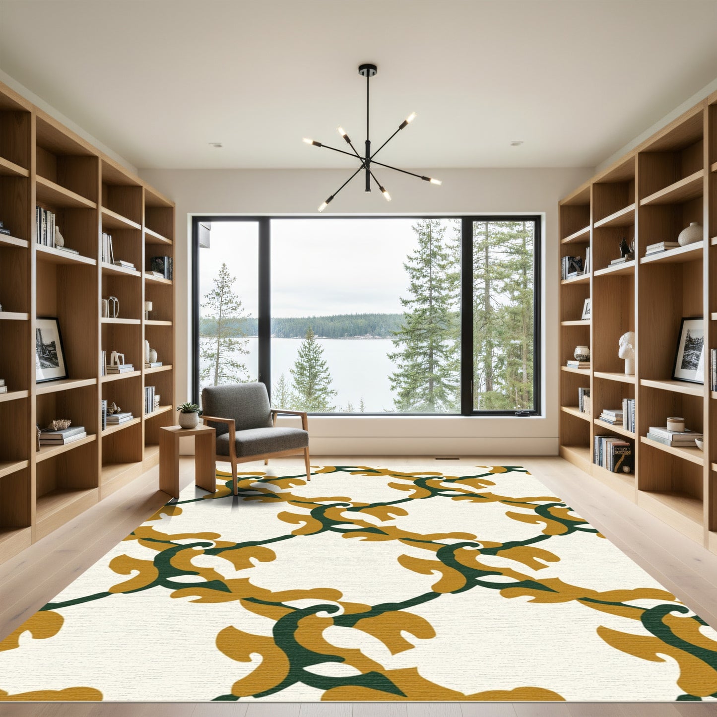 Golden Green Intertwined Leaf Lattice Rug