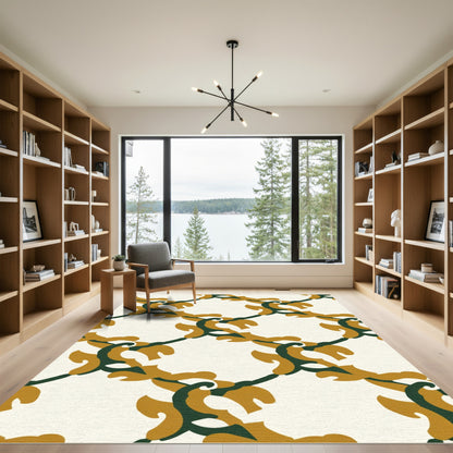 Golden Green Intertwined Leaf Lattice Rug