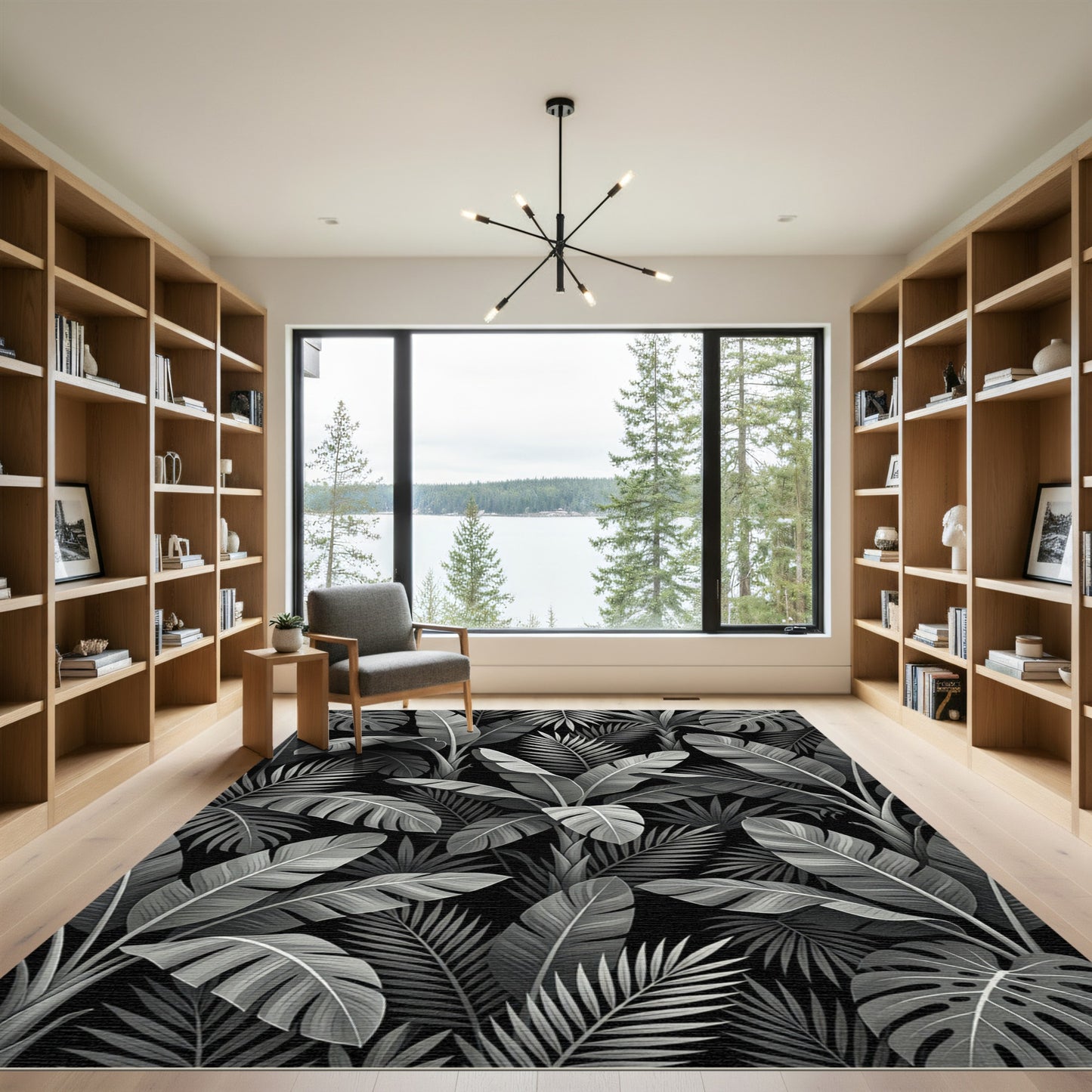 Monochrome Jungle Leafy Canopy Rug