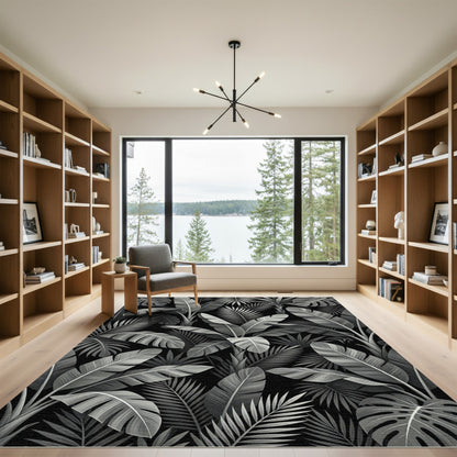 Monochrome Jungle Leafy Canopy Rug