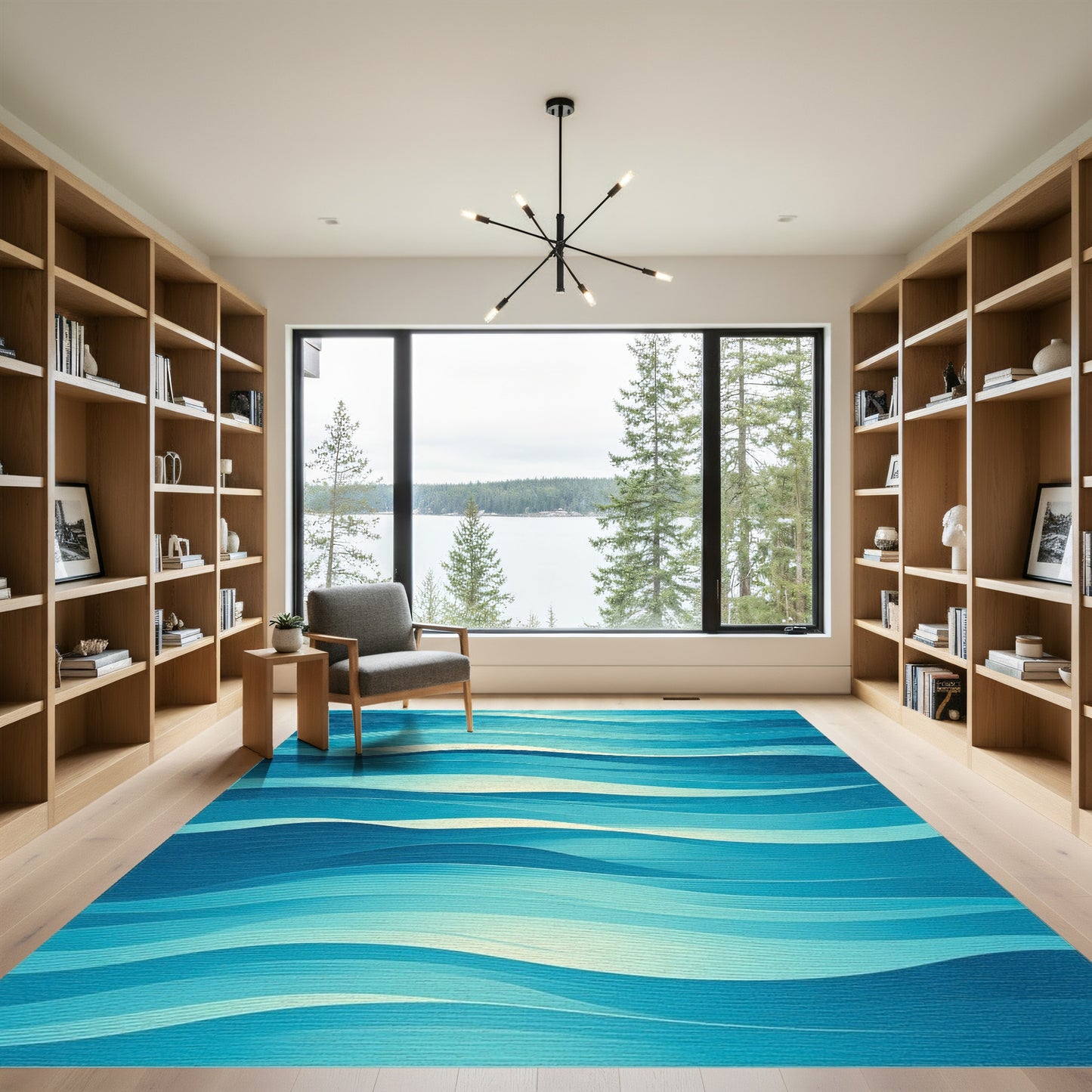 Abstract Blue Layered Waves Rug