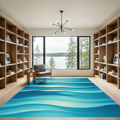 Abstract Blue Layered Waves Rug