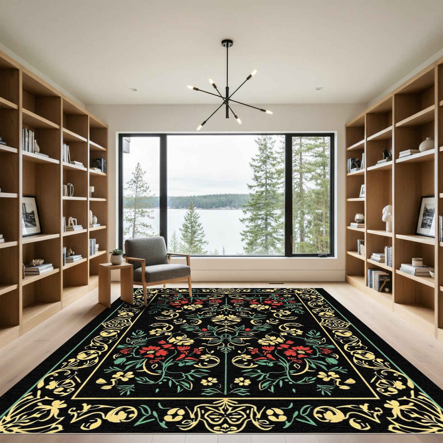 Red Yellow Floral Garden Border Rug