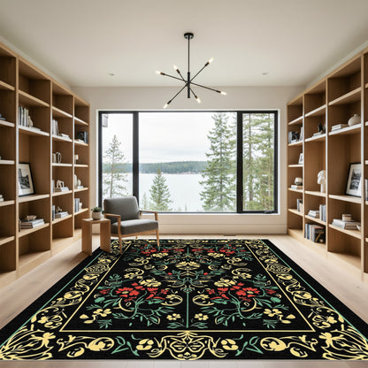 Red Yellow Floral Garden Border Rug