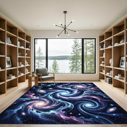 Celestial Blue Swirl Galaxy Rug