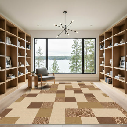 Warm Tones Wood Grain Geometric Arrangement Rug
