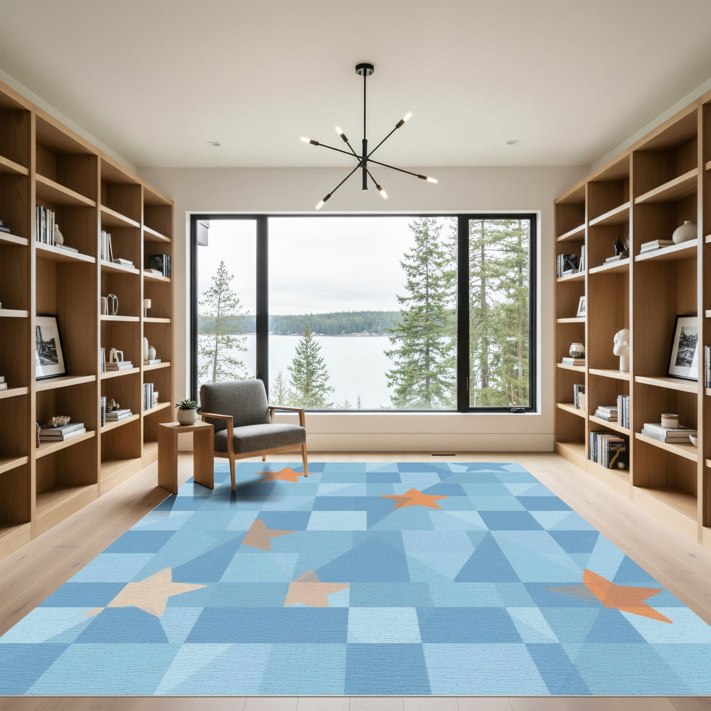 Light Blue Starry Geometric Quilt Rug