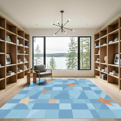 Light Blue Starry Geometric Quilt Rug